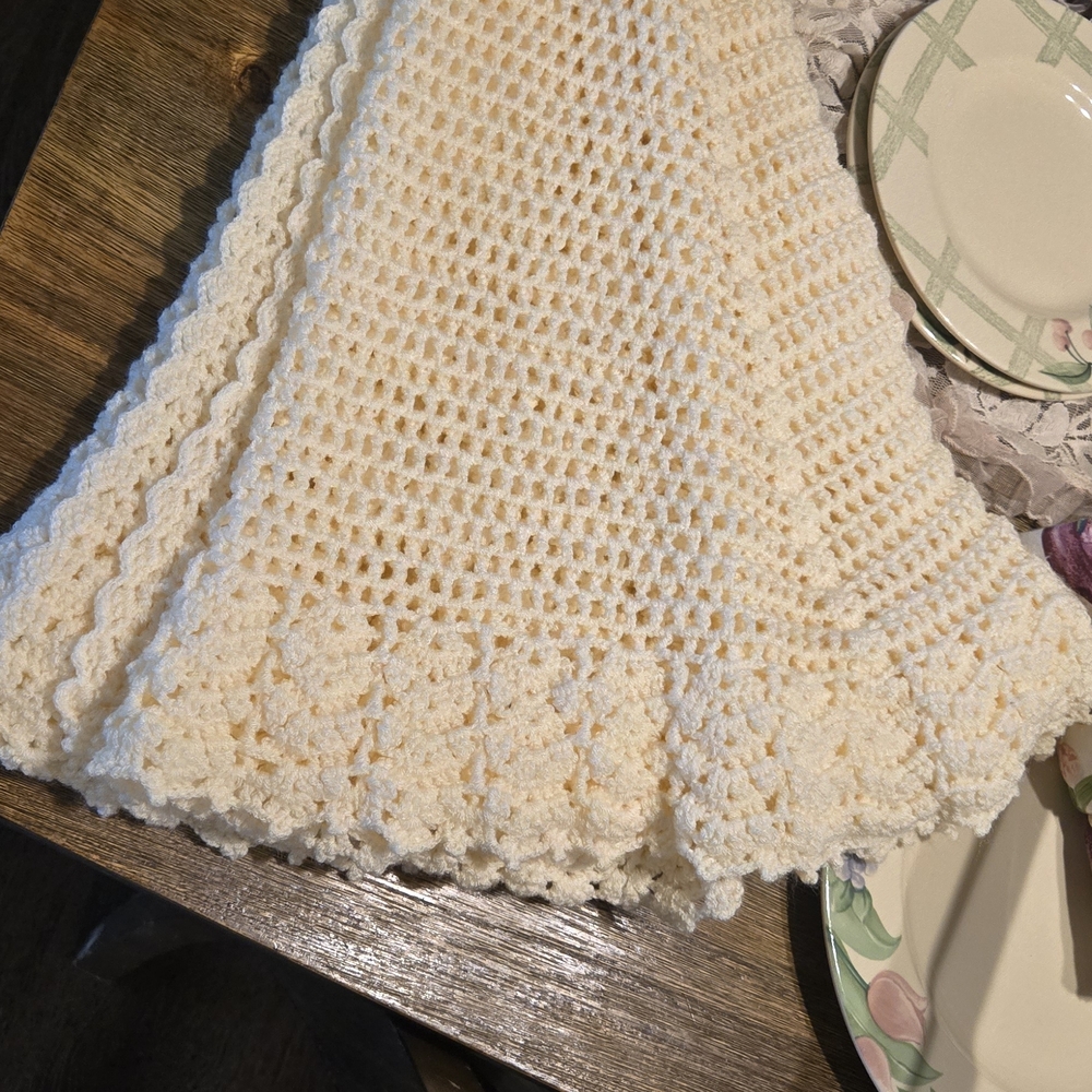 Handmade Crochet Cream Table Cover